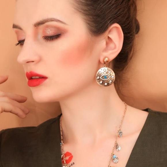 Evil Eye Crystal Vintage Drop & Dangle Earrings - Picture 2 of 8